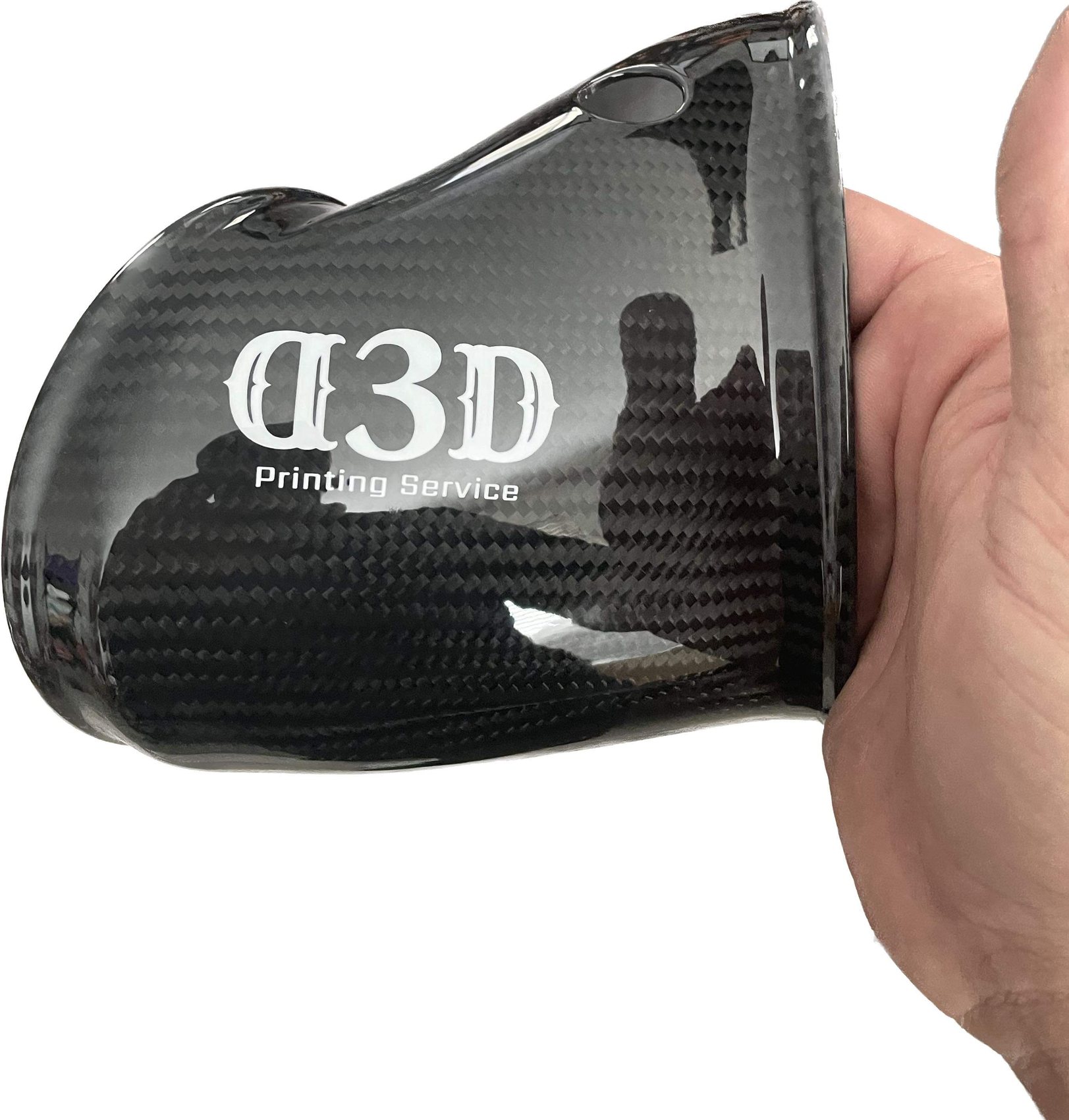 Gloss carbon fiber intake part with C3D Printing Service logo